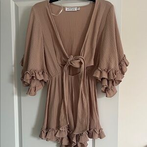 Petal & Pup Beige Textured V-Neck romper